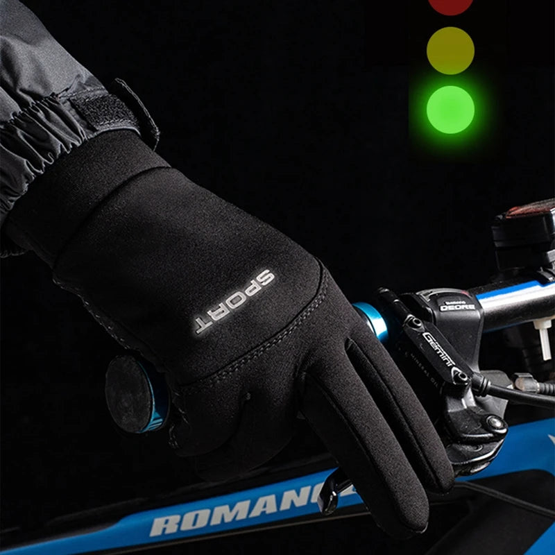 Men Windproof Motorcycle Gloves Outdoor Sports Ski Running Touch Screen Thin Style Fleece Gloves Non-Slip Warm Full Fingers