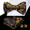 Hi-Tie Silk Mens Self Bow Tie Hanky Cufflinks Set Blue Red Gold Black White Male Jacquard Butterfly Knot Bowtie Wedding Business