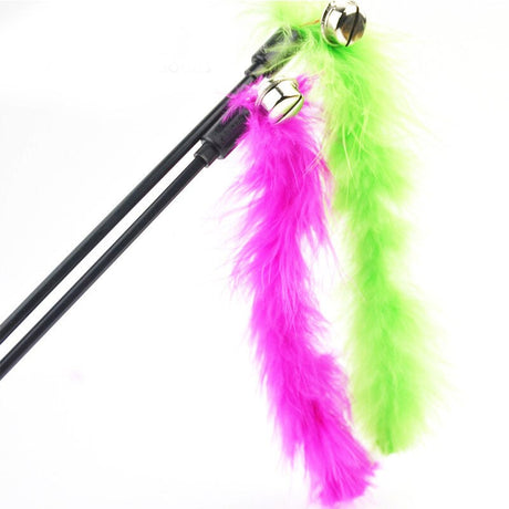 1pc Cat Toy Stick Feather Wand With Bell Mouse Cage Toys Plastic Artificial Colorful Cat Teaser Toy Pet Supplies Random Color