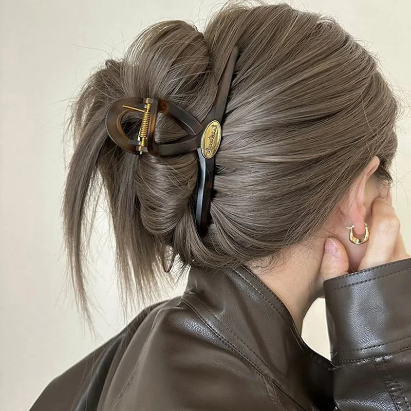 Retro Hair Clip for Women Acrylic Gold Color Letter Hair Claws Clips Trendy Cross Hairpin Korea Hair Accessories Girls Head Wear