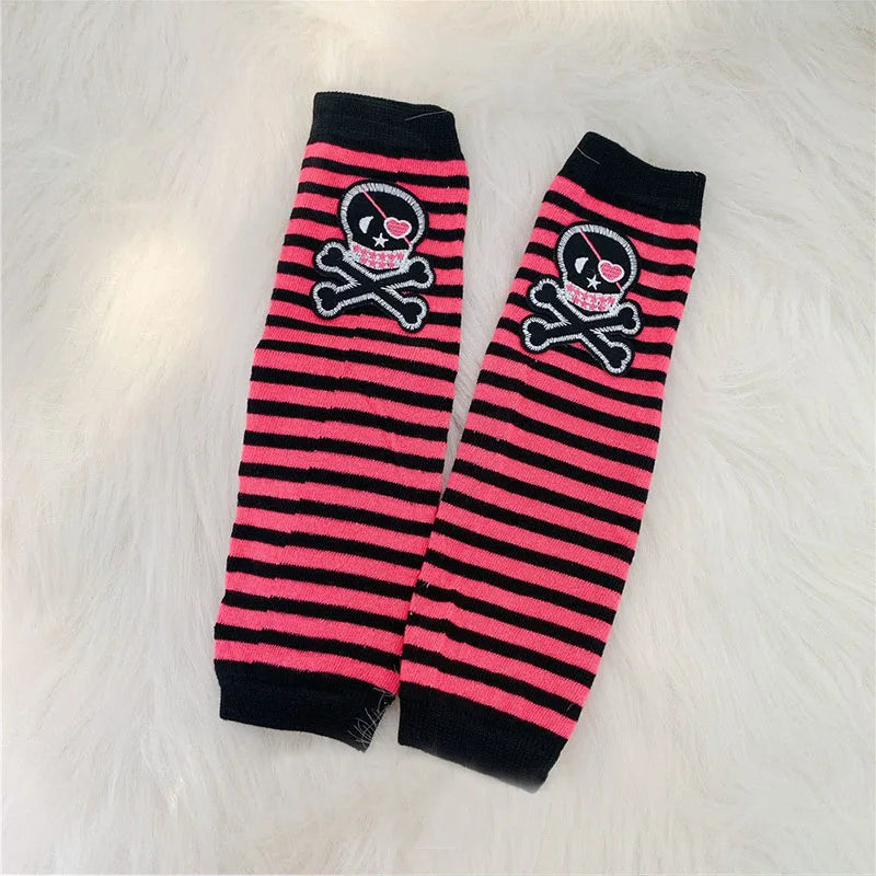 Striped Knitted Gloves Skull Punk Cross Sunscreen Sleeves Pink Cat Hot Girl Girl Y2k Harajuku Socks Cosplay Costume Accessories