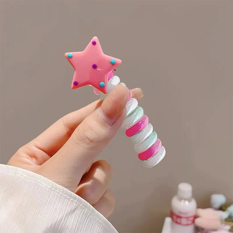 1/4pcs Elastic Telephone Wire Hair Ties Women Girls Star Hair Bands Spiral Coil Rubber Band Ponytails Head Rope Hair Accessories