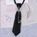 Hand Made Black Ribbon Tie Crystal Rhinestone Jewelry Men White Shirts College Girl Boys Collar Neck Ties Uniform Women Necktie