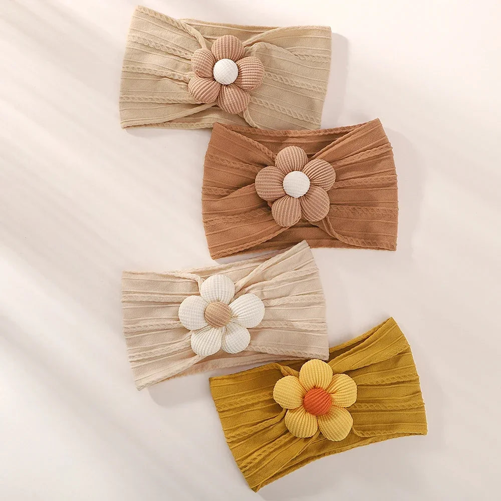 1Pc Baby Nylon Headscarf Astique Suitable Newborn Girl Flower Handmade Headband Elastic Hairband Turban Toddler Hair Accessories