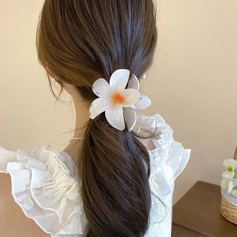 Hot Bohemia Gradient Colorful Acrylic Egg Flowers Hair Claw Clips For Women Beach Forest Style Sweet Headwear New Accessories