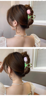 New Tulip Hair Claw Flower grace Shark Clip Headdress Vintage Ponytail Claw Clip Trendy sweet HAIR CLIP FOR GIRL Hair Jewelry
