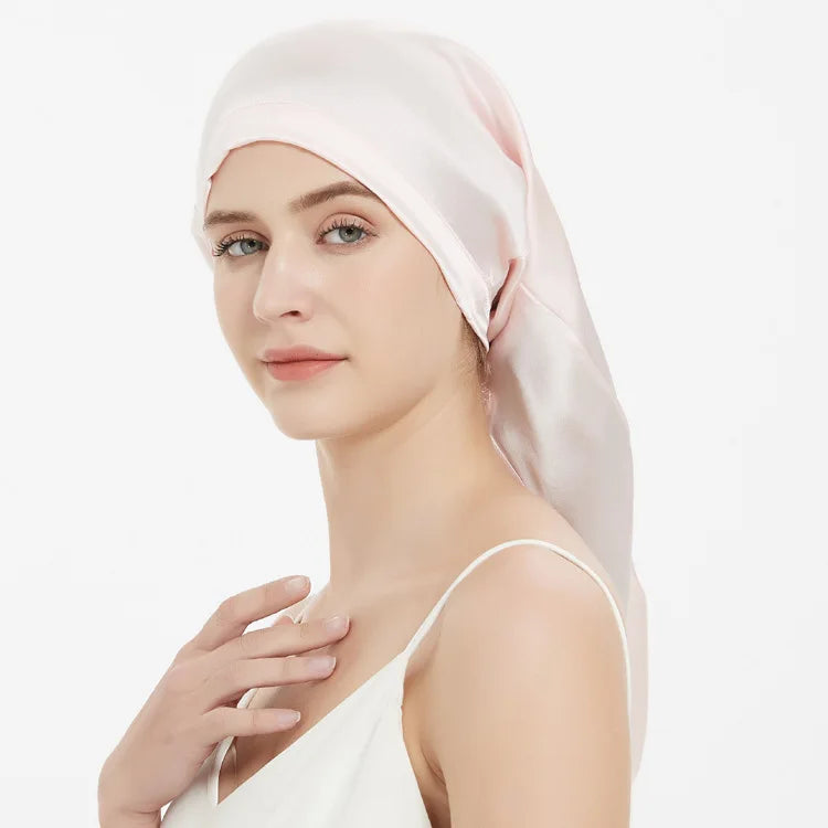 100% Mulberry Silk Sleep Cap for Long & Curly Hair Nightcap with Adjustable Hair Wrap for Woman