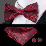 Hi-Tie Brand Silk Pre-tied Men's Bow Tie Hanky Cufflinks Set Bowtie for Male Jacquard Solid Paisley Floral Wedding Business Gift