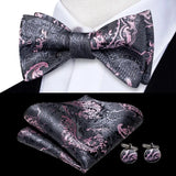 Hi-Tie Silk Mens Self Bow Tie Hanky Cufflinks Set Blue Red Gold Black White Male Jacquard Butterfly Knot Bowtie Wedding Business