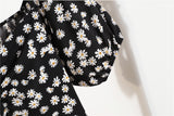 Mini robes d'été pour femmes, mode féminine, imprimé floral, en mousseline de soie, froncée, manches courtes bouffantes, robe décontractée