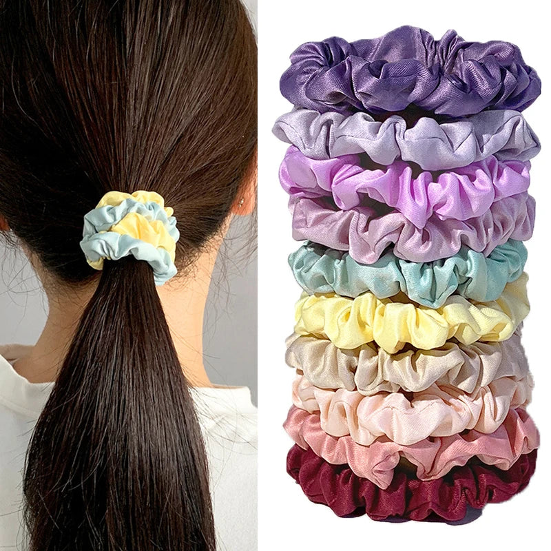 10pcs/pack Solid Color Elastics Hair Ties For Women Thick Hair Soft No Hurt Hair Ponytail Holder Hair Rope Hair Accessories Hot