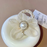 Flower Rhinestone Pearl Hair Elastics Ties Korean Version Headband Ponytail Hair Holder Hair Accessories for Girl and Women