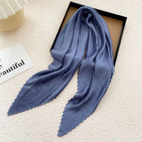 Women'S Pleated Print Silk Scarf  Satin Spring Summer Scarves 70*70cm Square Neckerchief Solid Color Headscarf Decorative