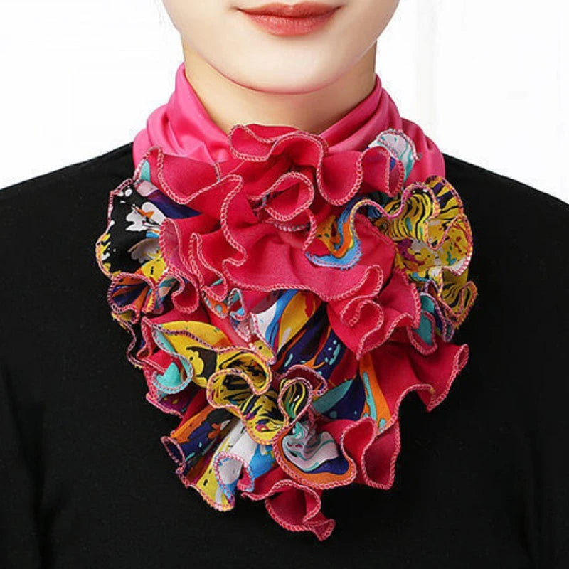 Korean Floral Chiffon Neck Guard False Collar Hedging Scarf Summer Women Ice Silk Protect Cervical Elastic Bib Headneck