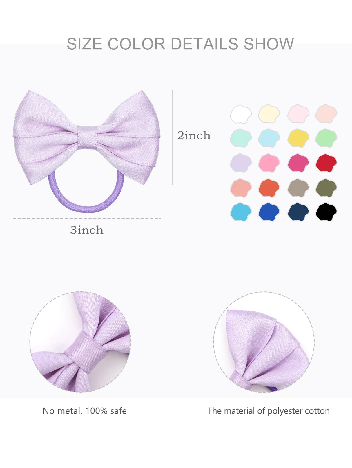 12Pcs Hair Bow Bobbles for Girls Hair Ties Pontial Bows Hair Bands with Cotton Blend Bows 3.5Inches, Hair Elastics for Girls