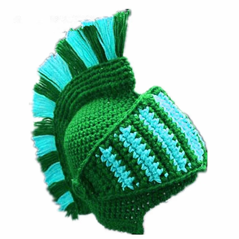Warm Winter Handmade Funny Hats Original Red Tassel Roman Knight Helmet Mask Beanies Cosplay Caps Men's Women's Gag Party Gifts