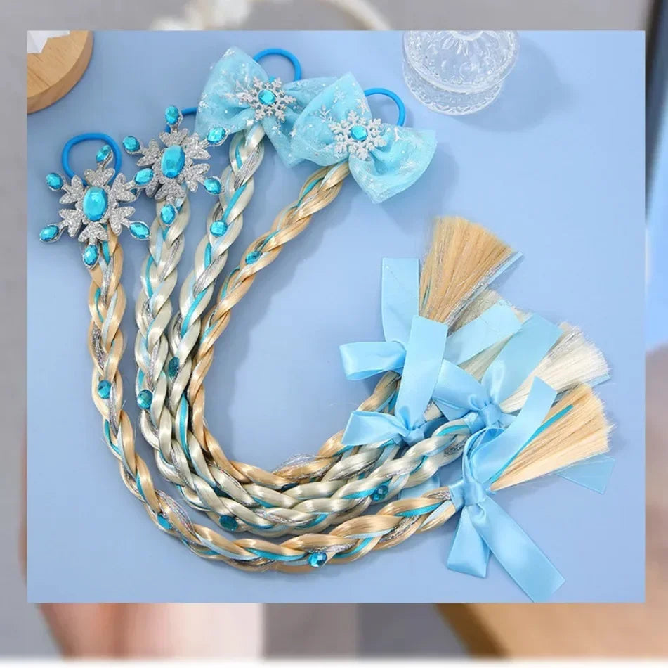 Girls Snowflake Hair Bow Kids Rainbow Hair Tie Princess Accessories Toddler Snowflake Elastics Baby Accessories Hair Bands Braid