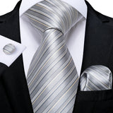 Luxury Blue Striped Polyester Ties for Men 8cm Width Wedding Business Prom Necktie Pocket Square Cufflinks Gift Men Accessories