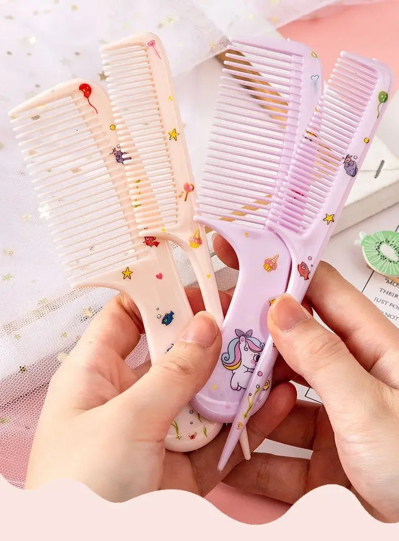 2pcs Kids Hair Combs Set Cartoon Animals Children Hairdressing Comb with Pointed Tail Girls Portable Anti-Static Plastic Comb
