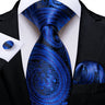 2023 New Blue Ties for Men Luxury Paisley Striped Check Silk Polyester Men's Wedding Party Necktie Accessories Handkerchief Gift