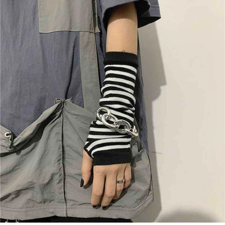 Women's Elbow Gloves Christmas Long Knitted Arm Cover Colorful Striped Long Fingerless Gloves Autumn Winter New Warmer Wristband