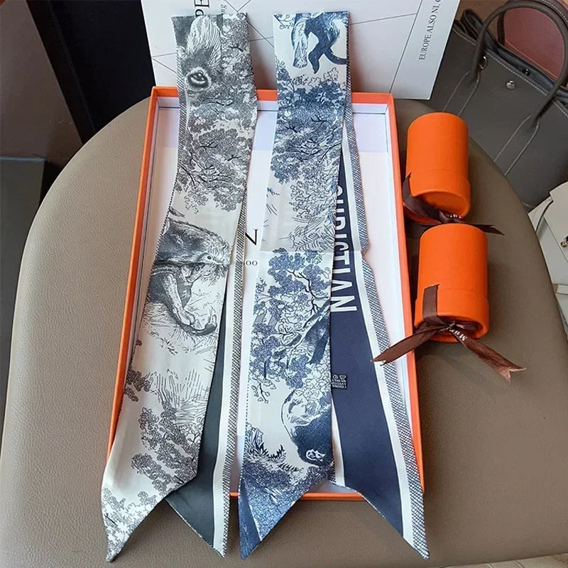 Women's Daily Wear Headbands Bags Handles Silk Scarves Simulated Silk Streamers French Versatile Headbands Scarves Gifts