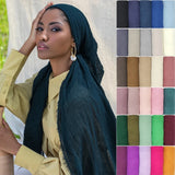 Ramadan Cotton Crinkle Headband Veil Scarves Women Solid Color  Head Wraps Long Scarves Turban Headband Muslim Fashion Headscarf