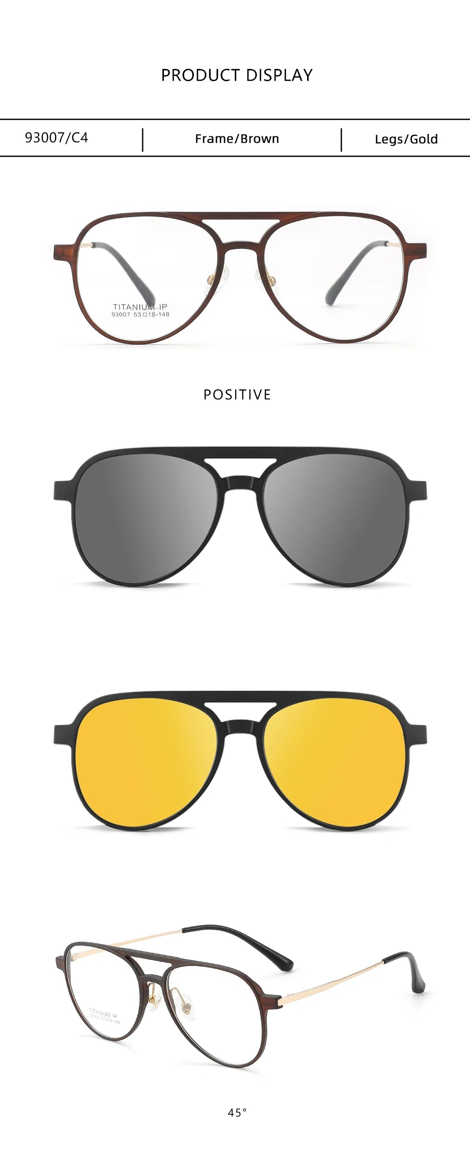 3 In 1 Pure Titanium Women Double Beam Glasses Frame With Polarized Clip On Sunglasses And Night Vision Men Half Rim Eyewear