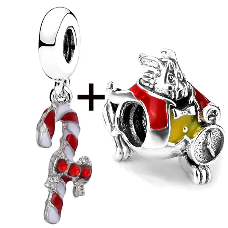 Buipoey 2pcs/lot Christmas Red Cane Gingerbread Man Charm Snowman Santa Beaded Sock Pendant DIY Beacelets jewelry Accessory Gift