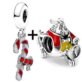 Buipoey 2pcs/lot Christmas Red Cane Gingerbread Man Charm Snowman Santa Beaded Sock Pendant DIY Beacelets jewelry Accessory Gift