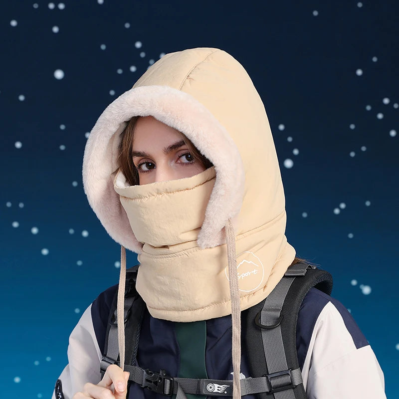 Plush Warm Hat Thickned Beanies Cap Outdoor Windproof Scarf One-Piece Hat Hood Cover Fleece Hat for Cycling Running Waterproof