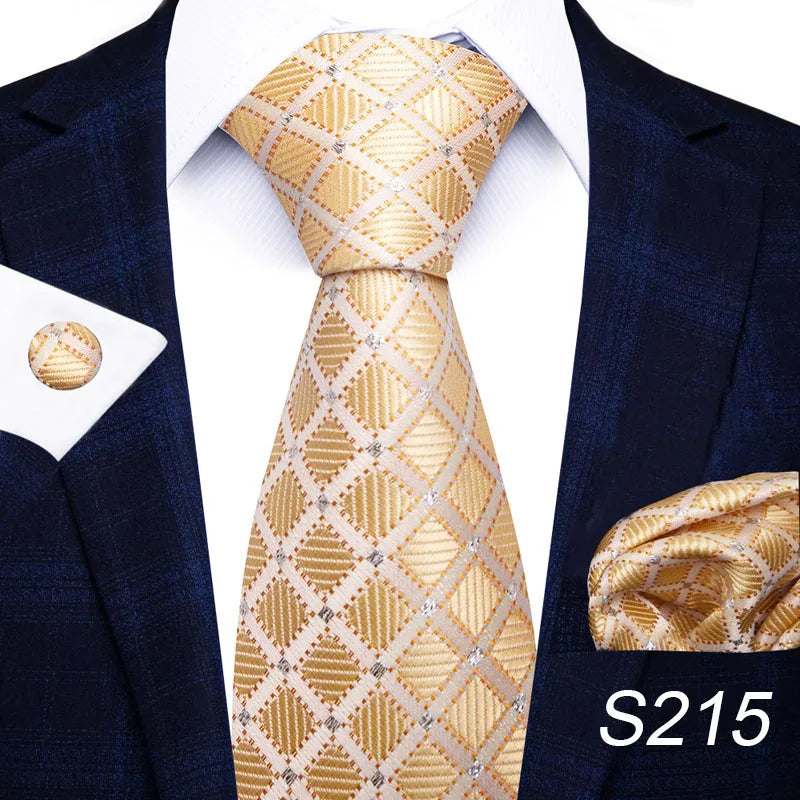 Brand Fashion 8 cm Tie For Men Woven Festive Present Tie Handkerchief Cufflink Set Necktie Shirt Accessories Red Striped