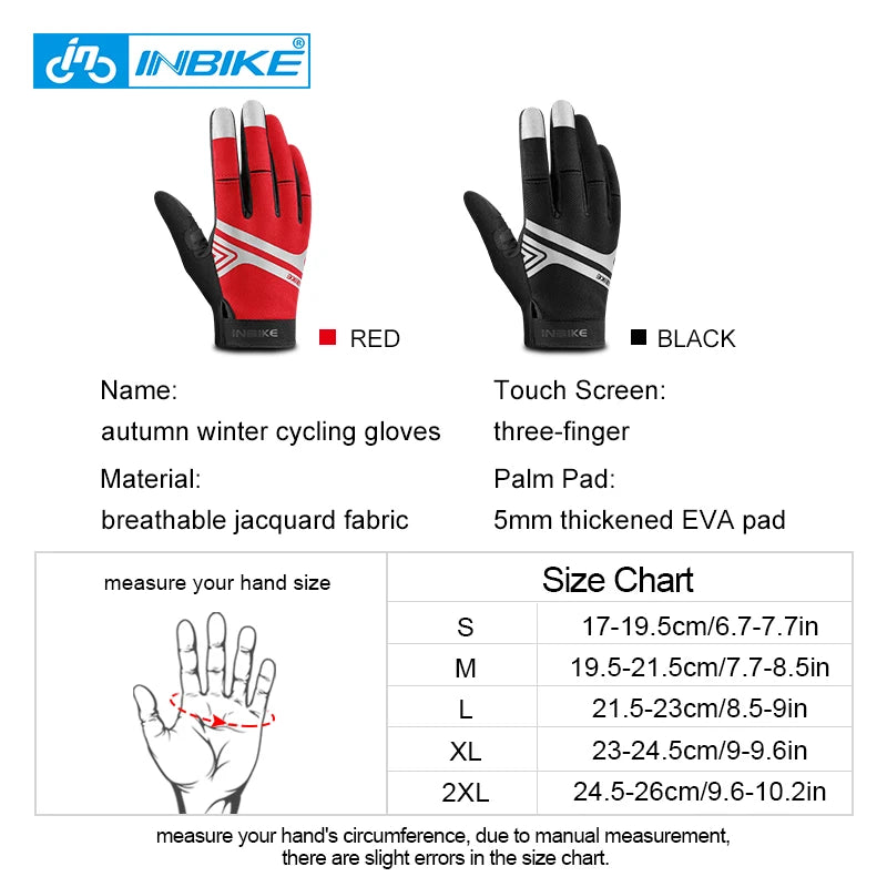 INBIKE Full Finger MTB Gloves Touch Screen Cycling Gloves Anti-slip Bicycle Gloves For Men Women Sport Motorcycle MTB IM19806