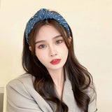 Women Denim Cloth Knotted Headbands Hairbands Headdress INS Fashion Cool Cowboy Wide Head Bands Hair Hoops