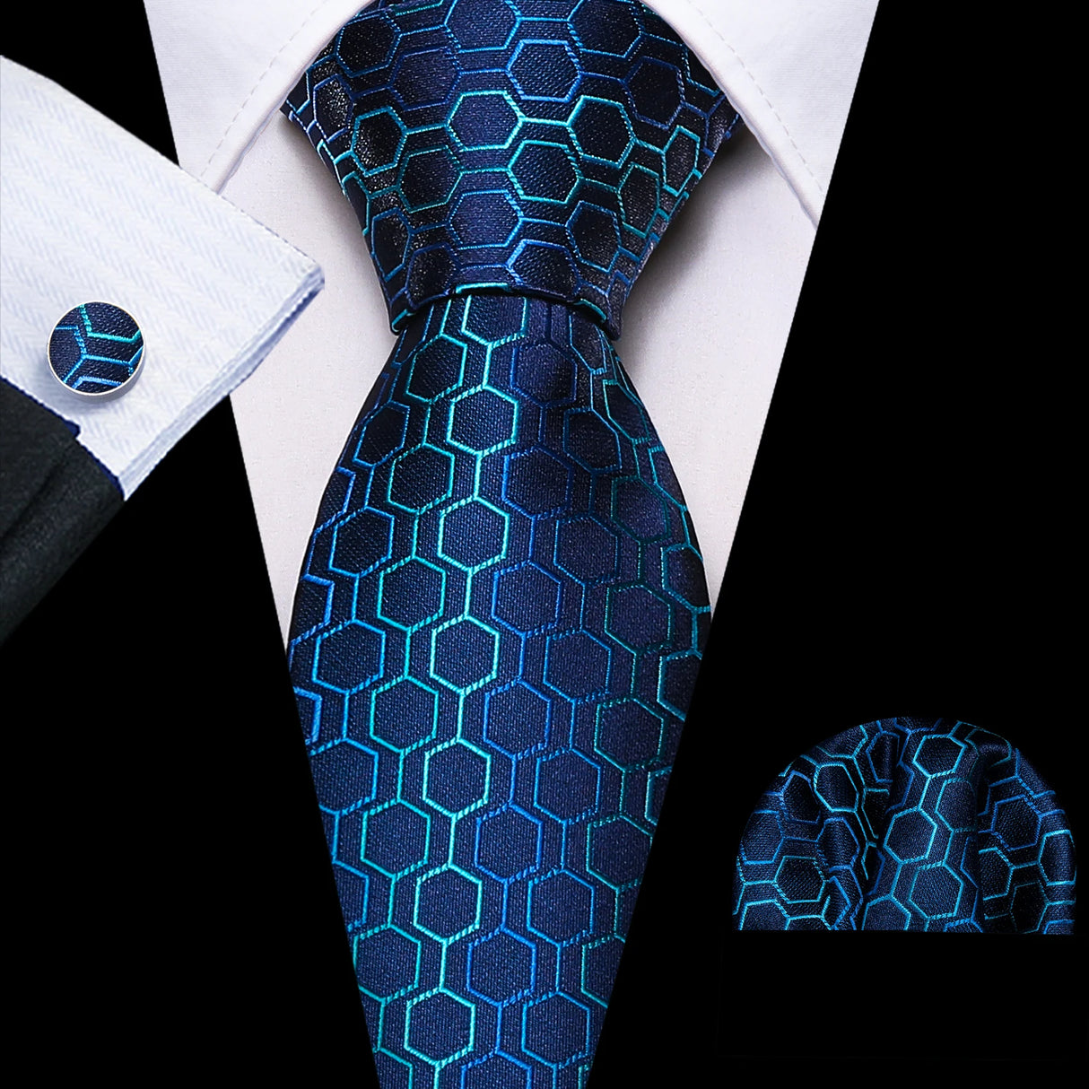 Fashion Teal Novelty Men Tie Set 8.5cm Silk Jacquard Woven Neckties Wedding Business Party Gift Handkerchief Tie Set Barry.Wang