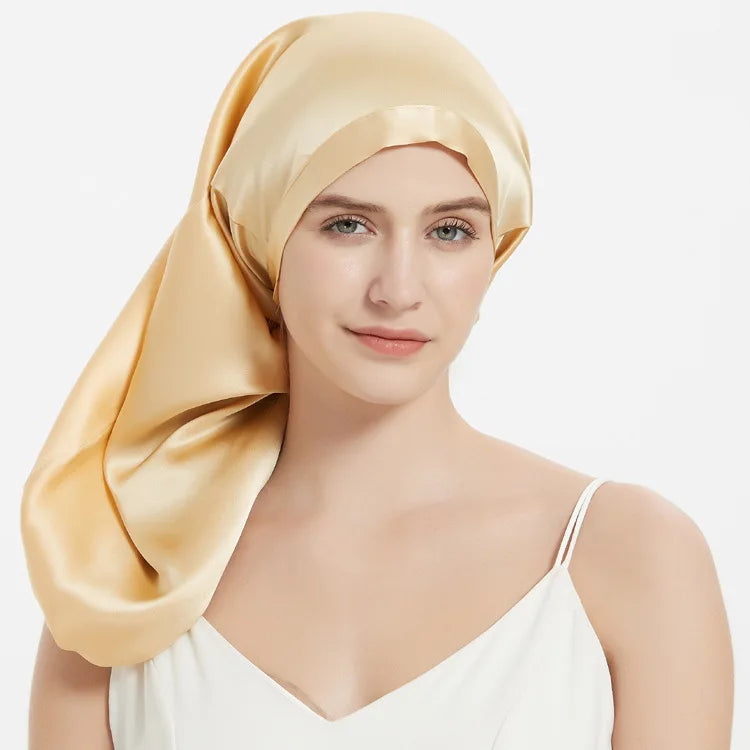 100% Mulberry Silk Sleep Cap for Long & Curly Hair Nightcap with Adjustable Hair Wrap for Woman