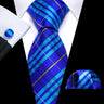 New Blue Silk Ties High Quality For Men Classic Plaid Woven Handkerchife Cufflinks Sets Groom Wedding Designer Barry.Wang 1535