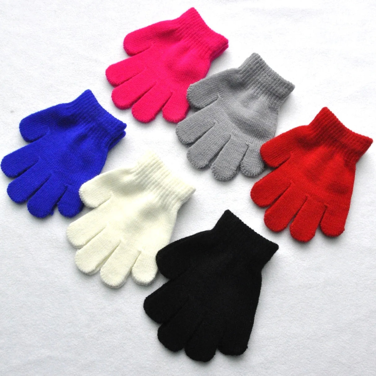 Children Knitted Gloves Winter Kids Kindergarten Student Solid Furry Full Finger Mittens Writing Warmer Hand For 3-7 Years Old