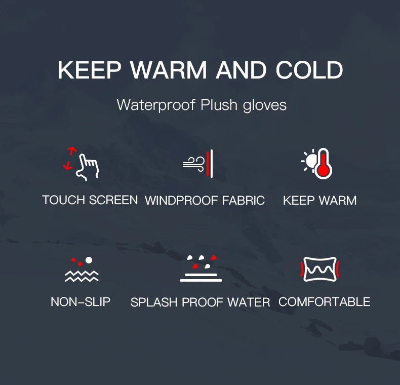 Autumn Winter Motorbike Gloves Men Women Windproof Anti-slip Touchscreen Fleece Keep Warm for Work Gloves Men Sports Bike Black