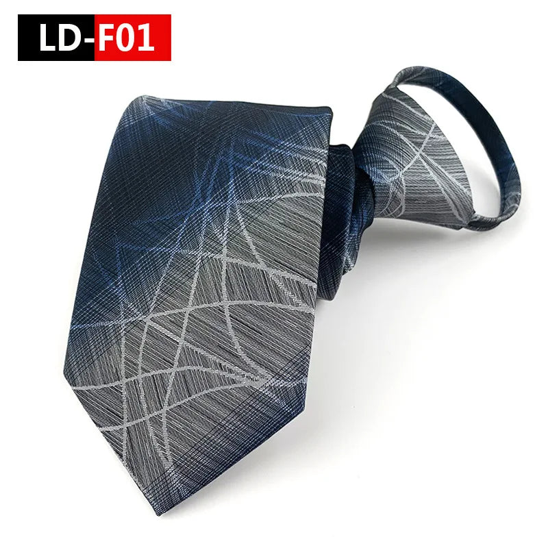 HUISHI Striped Plaid Print Neck Ties For Men Wedding Party Lazy Zipper Tie Fashion Business Necktie Male Suit Accessori Cravats