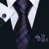 Barry.Wang Plaid Silk Men Tie Handkerchief Cufflinks Set Designer Jacquard Checked Necktie for Male Wedding Team Groomsman Corp