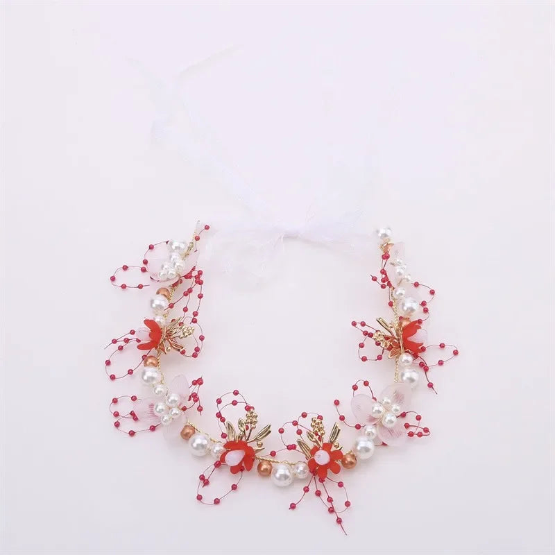 Elegant Girls Headband Lmitated Pearl Hair Headdress Baby Girls Flower Wreath Bride Garland Head Hoop Wedding Headbands Hair