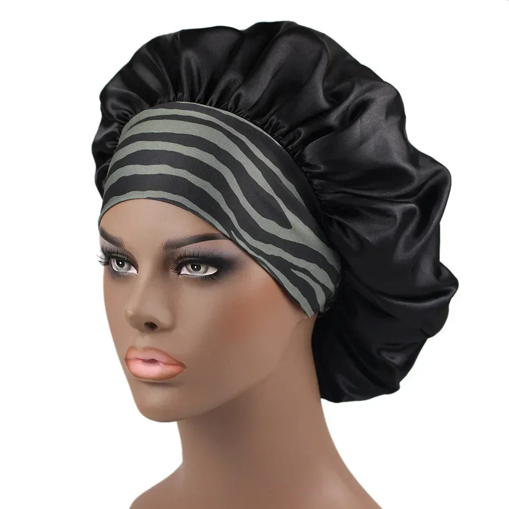 1PC Satin Sleeping Hat Night Sleep Hair Care Bonnet Nightcap Extra Satin Silky Shower Caps Sleep Cap with Premium Elastic Band