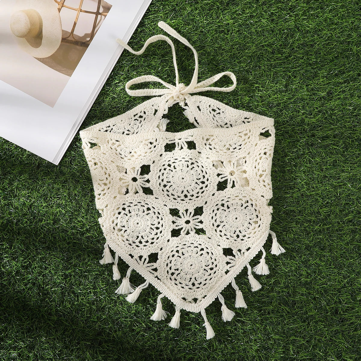 Floral Hair Bandana Knitted Head Kerchief Women Bandana Handmade Crochet Hair Scarf Triangled Headband Headwear