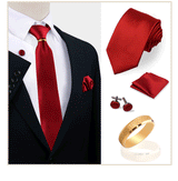 Luxury Solid Silk Ties Set For Men Necktie Handkerchief Cufflinks With Gold Metal Ring Brooch Suit Wedding Party Men Accessories