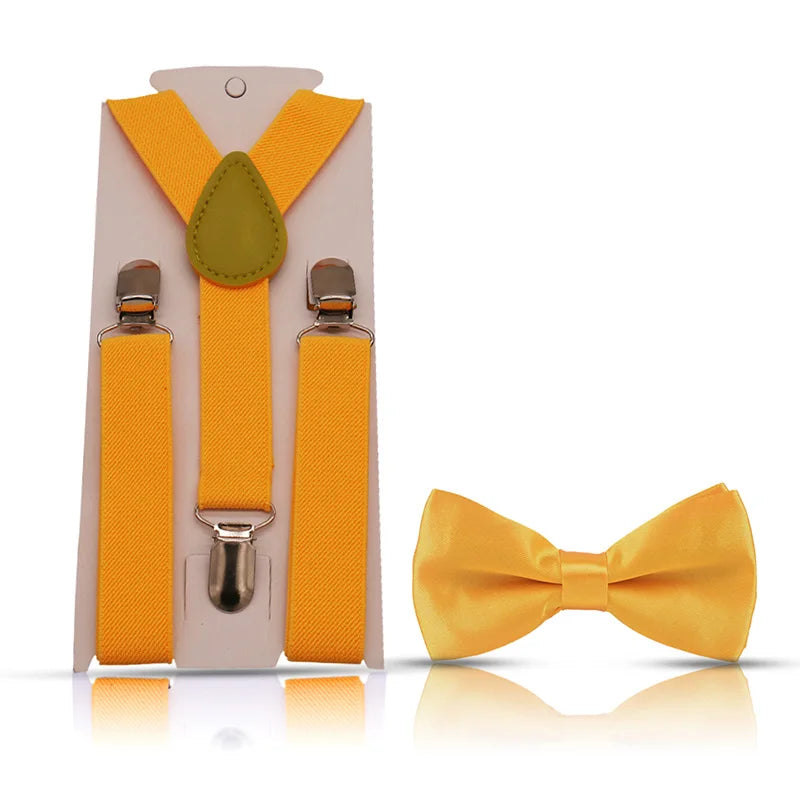 Kids Suspenders For Pants Bowtie Set Matching Tuxedo Suit Boy Girl Childs Adjustable Y-Back Brace Belt Adjustable Bowtie Wedding