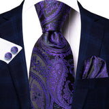 Hi-Tie Men's Tie Set Gold Paisley 100% Silk 8.5cm Wedding Ties For Men New Fashion Design Hanky Cufflinks Set Quality Necktie