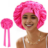 Women Shower Cap Sleeping Satin Bonnet Lace-up Bow Waterproof Women Braids Curly Night Hat Beauty Parlor Cap Salon Hat