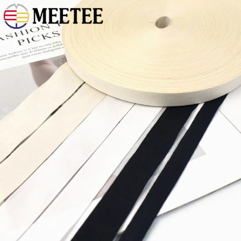 1Pc(90M) 10/15/20/25/30/35mm Cotton Webbings Tapes Bag Belt Lable Ribbons Bands DIY Sewing Clothes Tag Tape Bias Binding Crafts