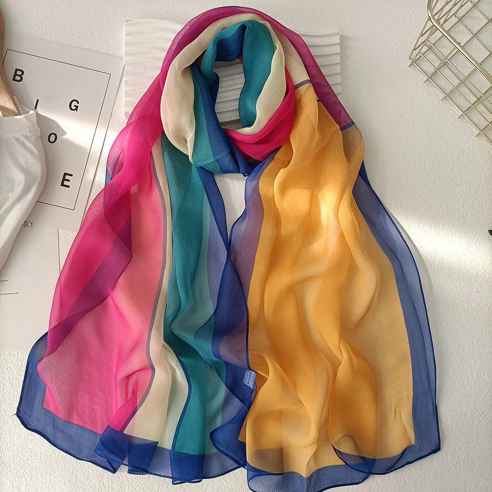 Gradient Colours Women Foulard Elegant Chiffon Georgette Bandana Scarf Summer Beach Travel Sun Protection Thin Silk Feeling